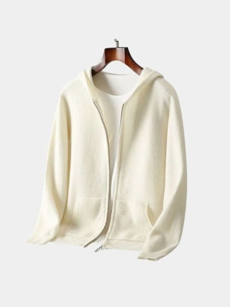 100% Merino Wool Zip Solid Color Sweater 