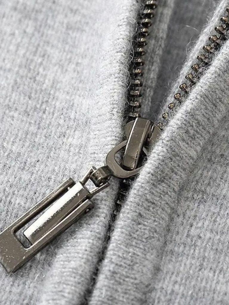 100% Merino Wool Zip Solid Color Sweater 
