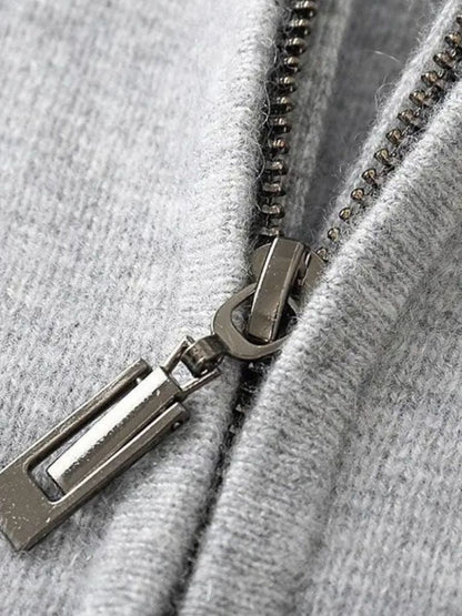 100% Merino Wool Zip Solid Color Sweater 