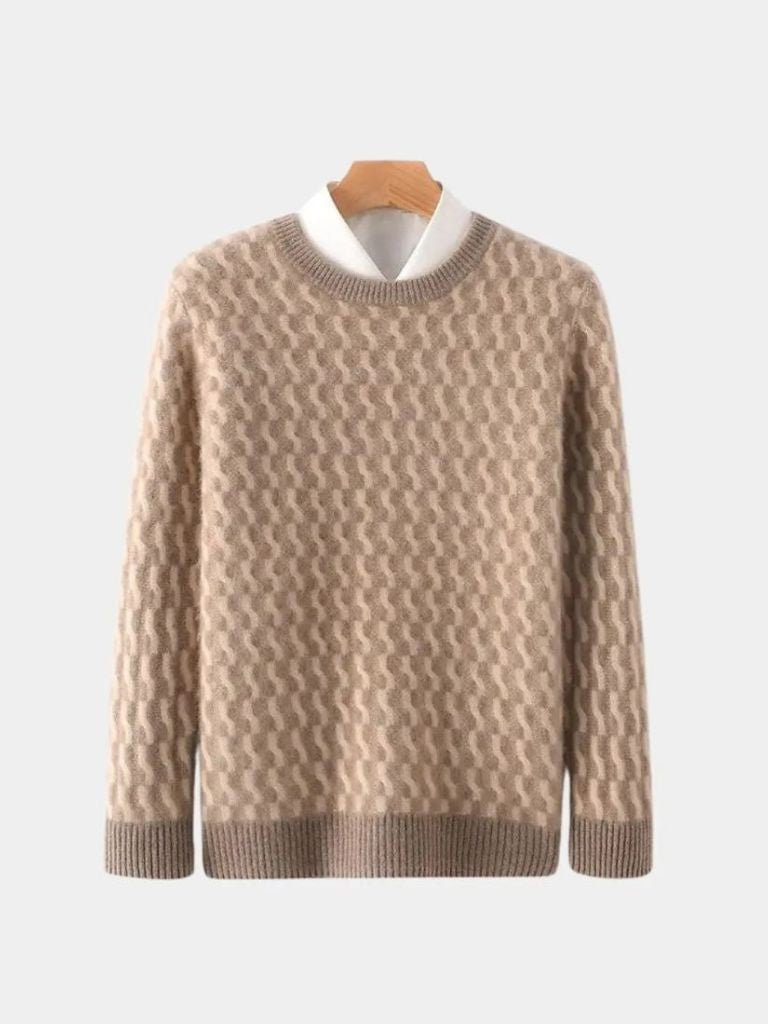 100% Wool Geometric Crew Neck Pullover Sweater 