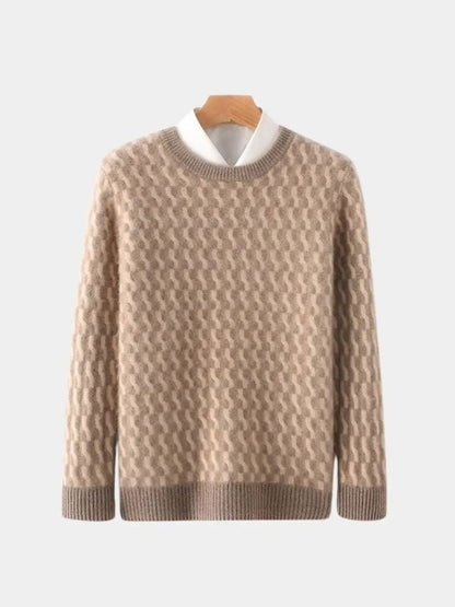 100% Wool Geometric Crew Neck Pullover Sweater 