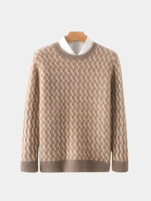 100% Wool Geometric Crew Neck Pullover Sweater 