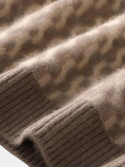 100% Wool Geometric Crew Neck Pullover Sweater 