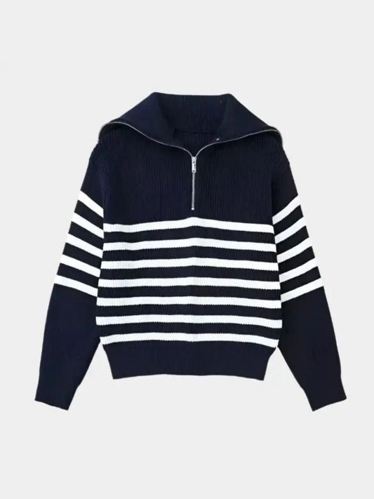 Casual Striped Zip-Up Sweater